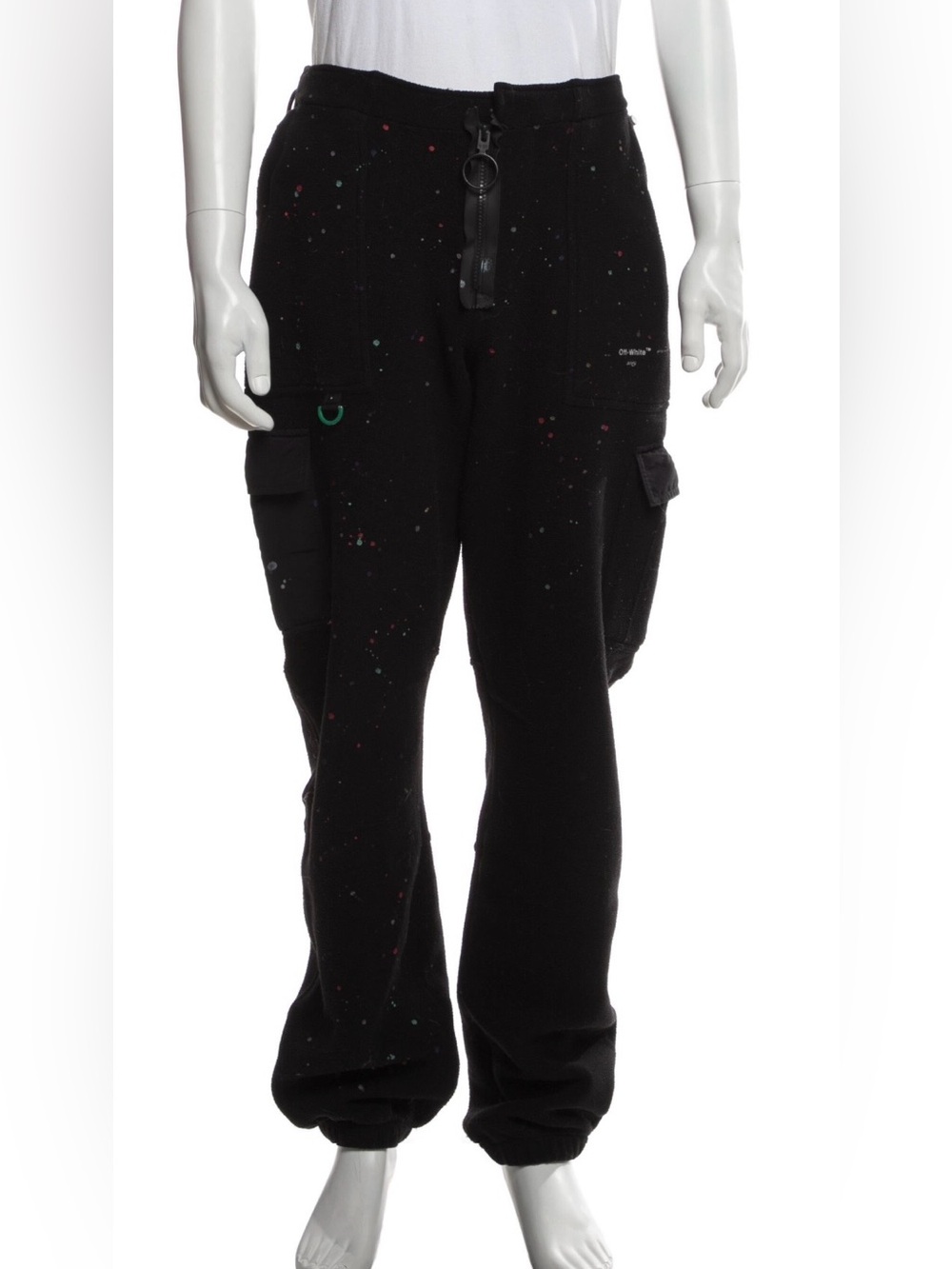 Off-White c/o Virgil Abloh 2019 Joggers Black Paint Splatter Mens Size Medium